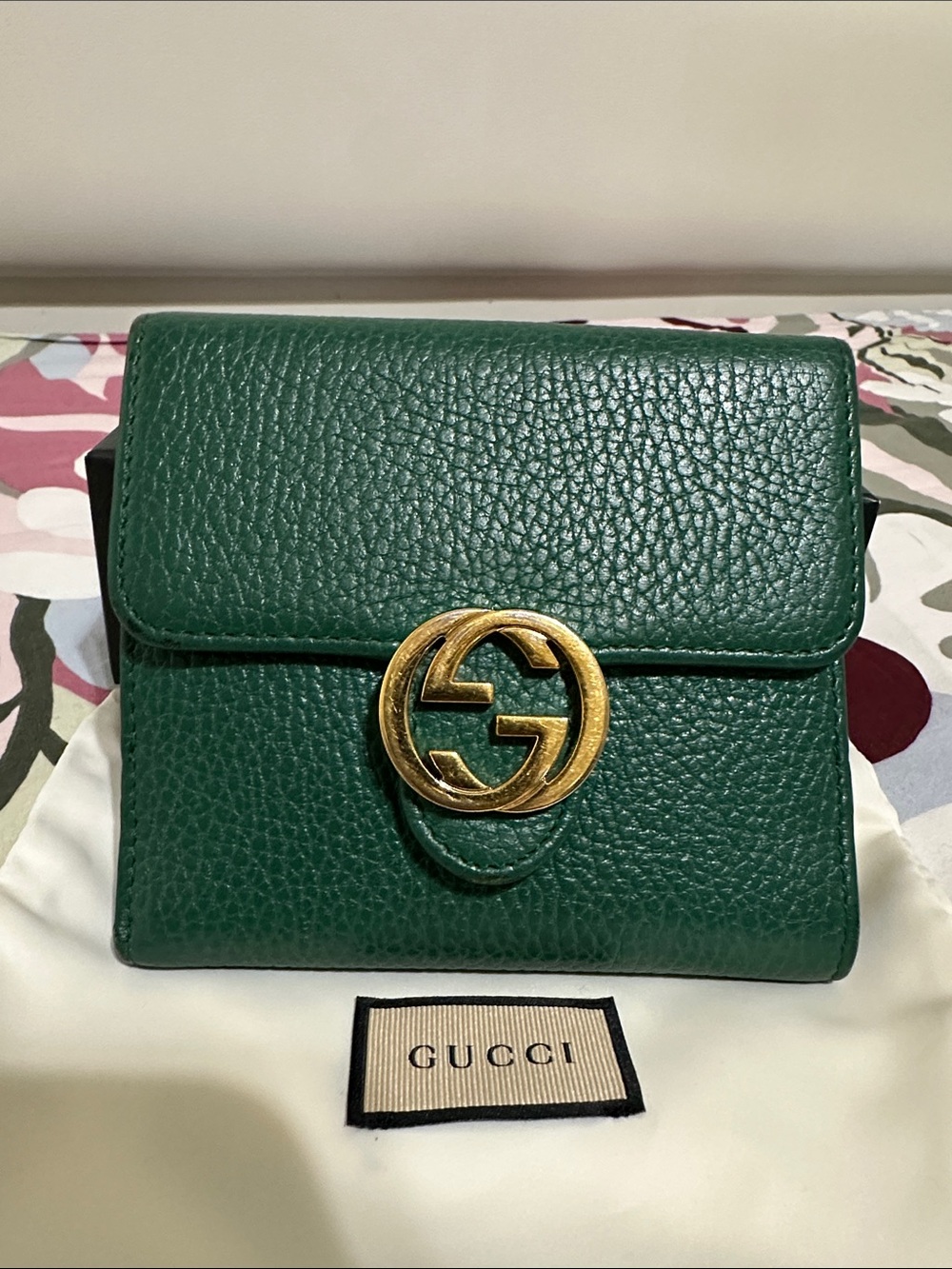 Gucci Green Pebbled Leather Wallet